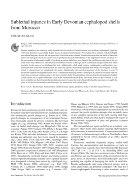 Sublethal Injuries in Early Devonian Cephalopod Shells from Morocco