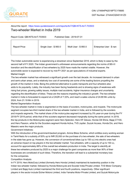 Two-Wheeler Market in India 2019
