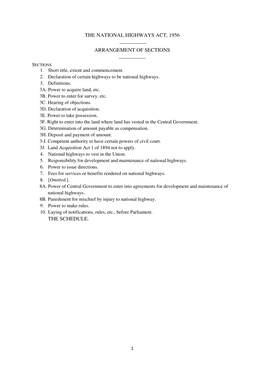 The National Highways Act, 1956 ______Arrangement of Sections ______Sections 1