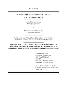 Brief of Amici Curiae the Law Center to Prevent Gun Violence and Youth Alive! in Support of Defendants- Appellees’ Petition for Rehearing Or Rehearing En Banc