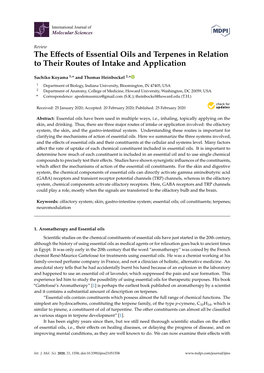 The Effects of Essential Oils and Terpenes in Relation to Their