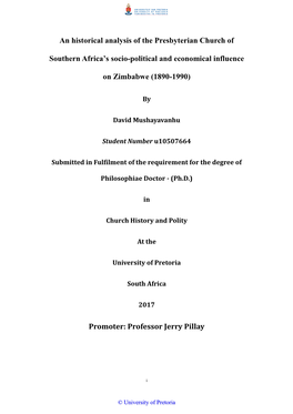 An Historical Analysis of the Presbyterian Church of Southern