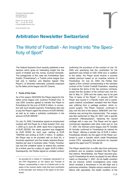 1 | 5 the Federal Supreme Court Recently Published a New Decision Which Gives an Interesting Insight Into the World of Football