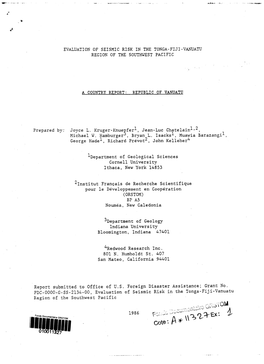 Evaluation of Seismic Risk in the Tonga-Fiji-Vanuatu Region of the Southwestpacific