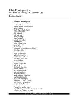Ethno Plunderphonics: on Some Mockingbird Transcriptions