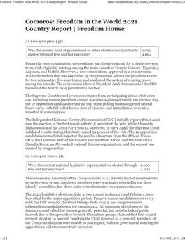 Comoros: Freedom in the World 2021 Country Report | Freedom House