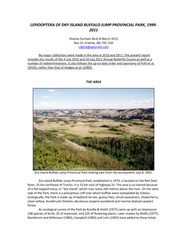 Lepidoptera of Dry Island Buffalo Jump Provincial Park, 1999- 2011