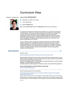 Jenny Iao-Jörgensen CV and Publication List