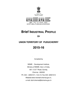 Brief INDUSTRIAL PROFILE of UNION TERRITORY OF