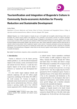 Tourismification and Integration of Buganda's Culture in Community Socio-Economic Activities for Poverty Reduction and Sustain