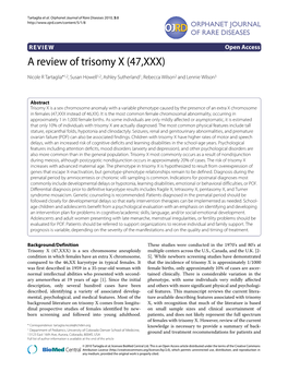 A Review of Trisomy X (47,XXX) Orphanet Pseudoautosomal Region
