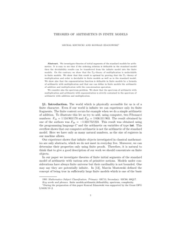 THEORIES of ARITHMETICS in FINITE MODELS §1. Introduction