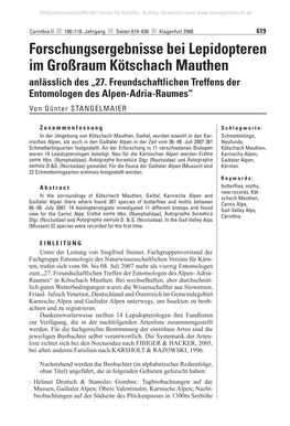 Forschungsergebnisse Bei Lepidopteren Im Großraum Kötschach Mauthen Anlässlich Des „27