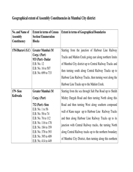 Geographical Extent of Assembly Constituencies in Mumbai City District