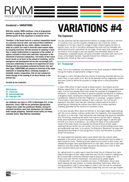 VARIATIONS #4 Devoted to Exploring the Complex Map of Sound Art from Different Points of View Organised in Curatorial Series