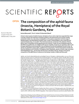 The Composition of the Aphid Fauna (Insecta, Hemiptera) of the Royal Botanic Gardens, Kew Received: 8 May 2018 Karina Wieczorek1, Tim K