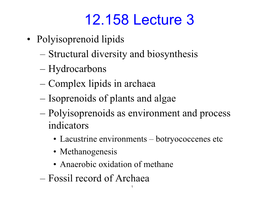 Molecular Biogeochemistry, Lecture 3