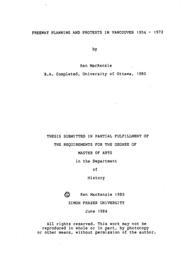 Freeway Planning and Protests in Vancouver, 1954-1972