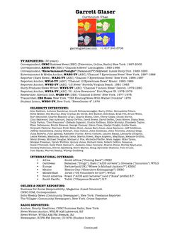 Garrett Glaser Curriculum Vitae