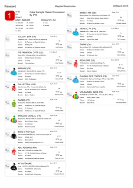 Racecard Meydan Racecourse 28 March 2015