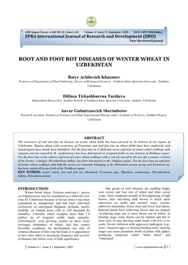 Root and Foot Rot Diseases of Winter Wheat in Uzbekistan