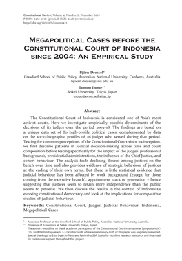 Megapolitical Cases Before the Constitutional Court of Indonesia Since 2004: an Empirical Study