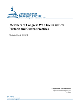 Members of Congress Who Die in Office: Historic and Current Practices