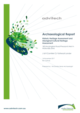 Archaeological Report Historic Heritage Assessment and Aboriginal Cultural Heritage Assessment 180 Mockingbird Road Pheasants Nest in Wollondilly Shire