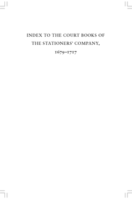 Index to the Court Books of the Stationers' Company, 1679–1717