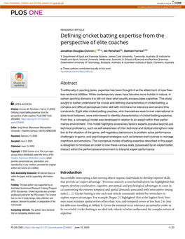 Defining Cricket Batting Expertise from the Perspective of Elite Coaches