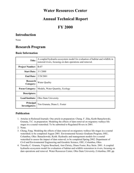 Water Resources Center Annual Technical Report FY 2000