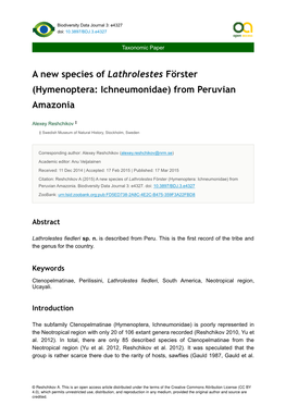 Hymenoptera: Ichneumonidae) from Peruvian Amazonia