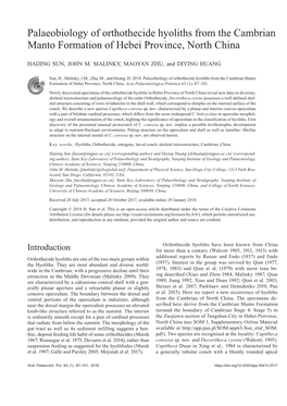 Palaeobiology of Orthothecide Hyoliths from the Cambrian Manto Formation of Hebei Province, North China