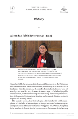 Obituary Aileen San Pablo Baviera