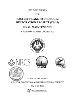 East Mud Lake Hydrologic Restoration Project (Cs-20) Final Maintenance Cameron Parish, Louisiana