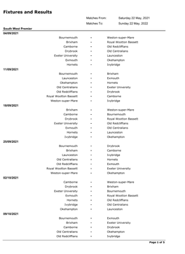 Fixtures and Results