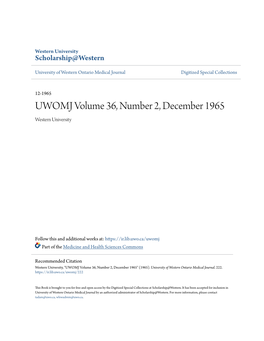 UWOMJ Volume 36, Number 2, December 1965 Western University