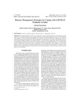 Disaster Management Strategies for Coping with COVID-19 Pandemic in India