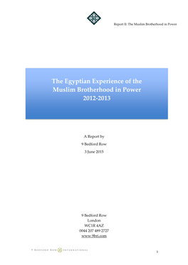 The Egyptian Experience of the Muslim Brotherhood in Power 2012-2013