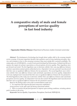 A Comparative Study of Male and Female Perceptions of Service Quality in Fast Food Industry