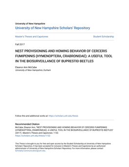 Hymenoptera, Crabronidae): a Useful Tool in the Biosurveillance of Buprestid Beetles