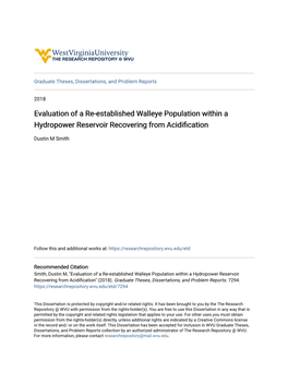 Evaluation of a Re-Established Walleye Population Within a Hydropower Reservoir Recovering from Acidification