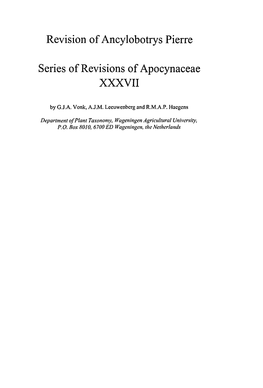 Revision of Ancylobotrys Pierre Series of Revisions of Apocynaceae XXXVII