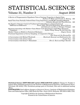 STATISTICAL SCIENCE Volume 31, Number 3 August 2016