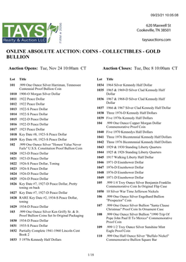 Online Absolute Auction: Coins - Collectibles - Gold Bullion