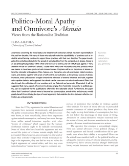 Politico-Moral Apathy and Omnivore's Akrasia