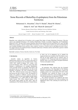 Some Records of Butterflies (Lepidoptera) from the Palestinian Territories