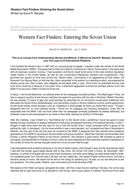 Western Fact Finders: Entering the Soviet Union Written by David R