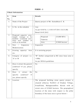 FORM – 1 I Basic Information