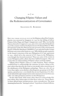 Changing Filipino Values and the Redem Ocratization of Governance